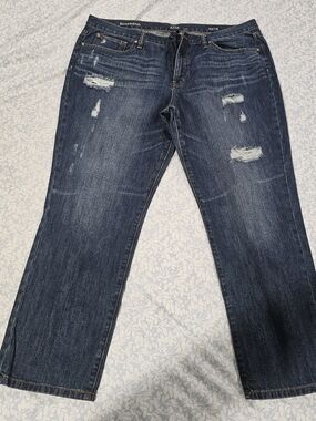 a.n.a Women's Distressed Jeans - Dark Blue
